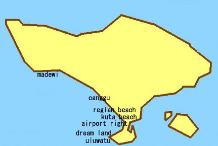 バリ島のサーフィン地図です